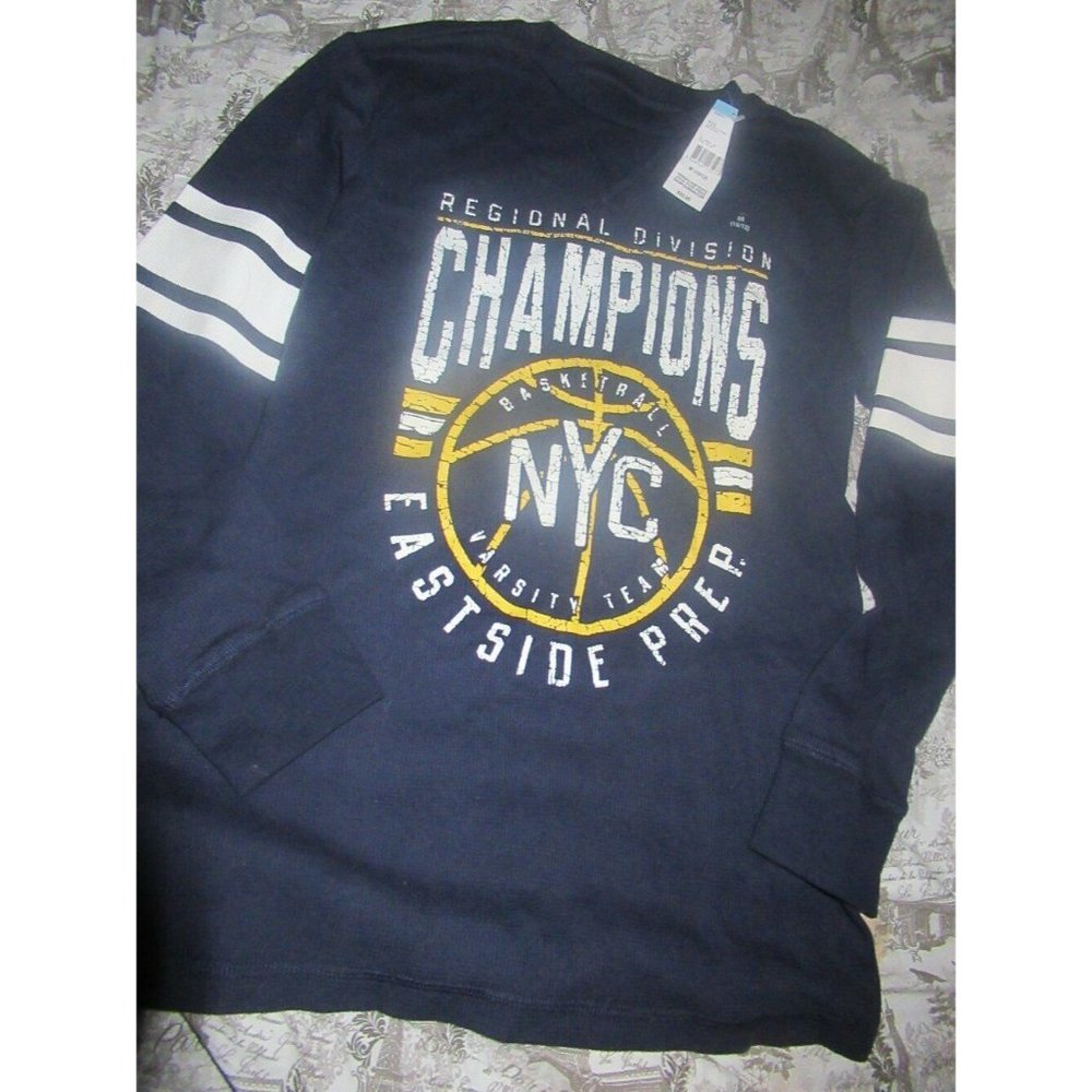 nwt Roebuck & co blue thermal NYC basketball long sleeve shirt boys 10 12